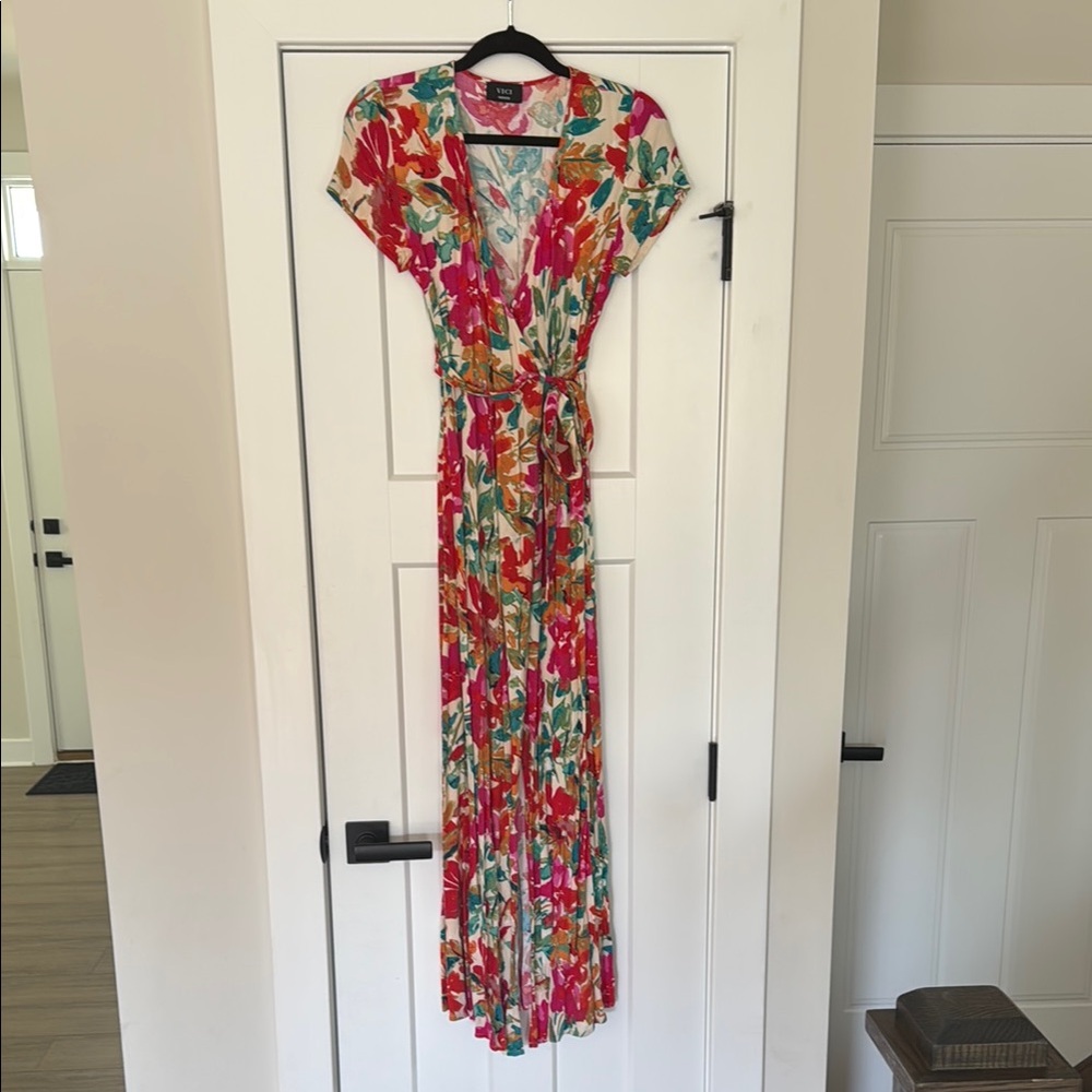 Vici Resort Pink and Green Wrap Maxi Dress
